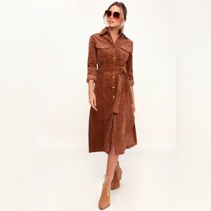Honey Punch Corduroy Midi Shirt Dress